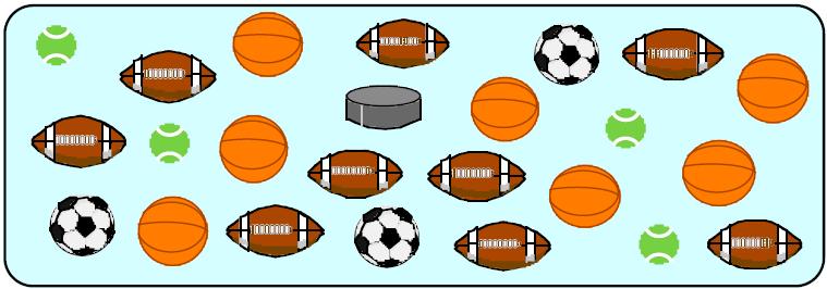 Example 1 For the diagram shown write down the ratio of a) footballs : tennis balls b) hockey pucks : basketballs footballs : tennis balls hockey pucks : basketballs = 3 : 4 = 1 : 7