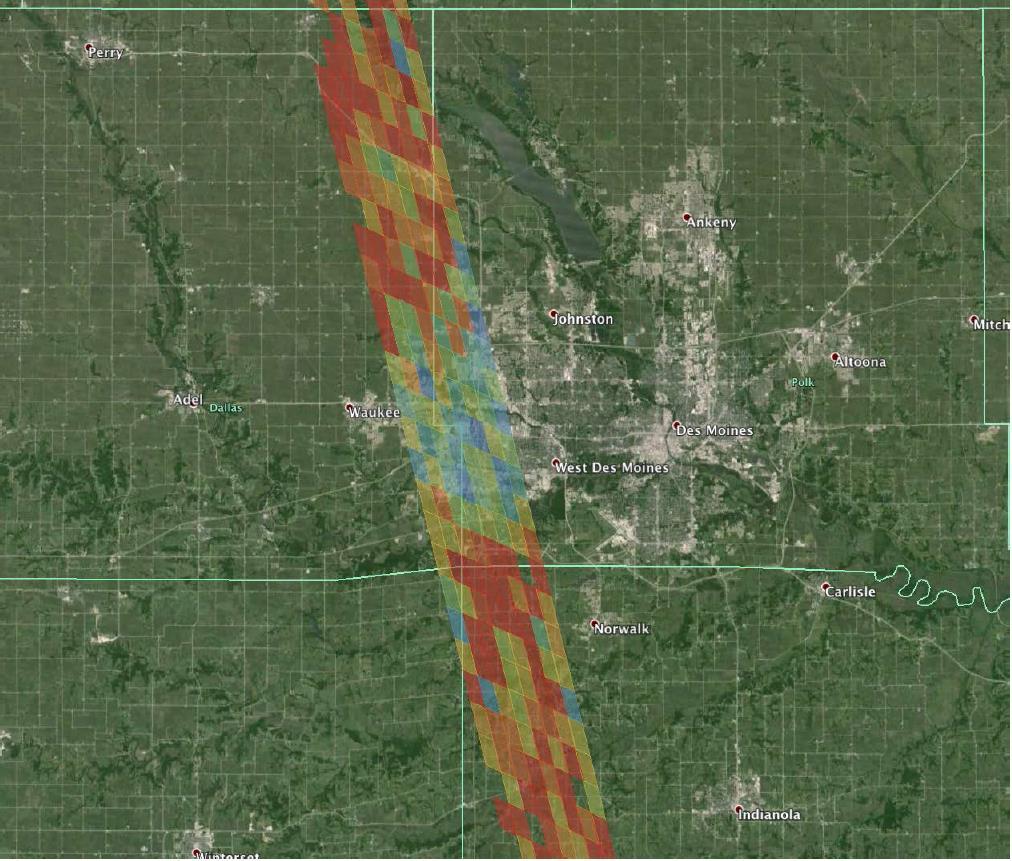 Solar Induced Chlorophyll Fluorescence (SIF) OCO-2 Flies over Des Moines,