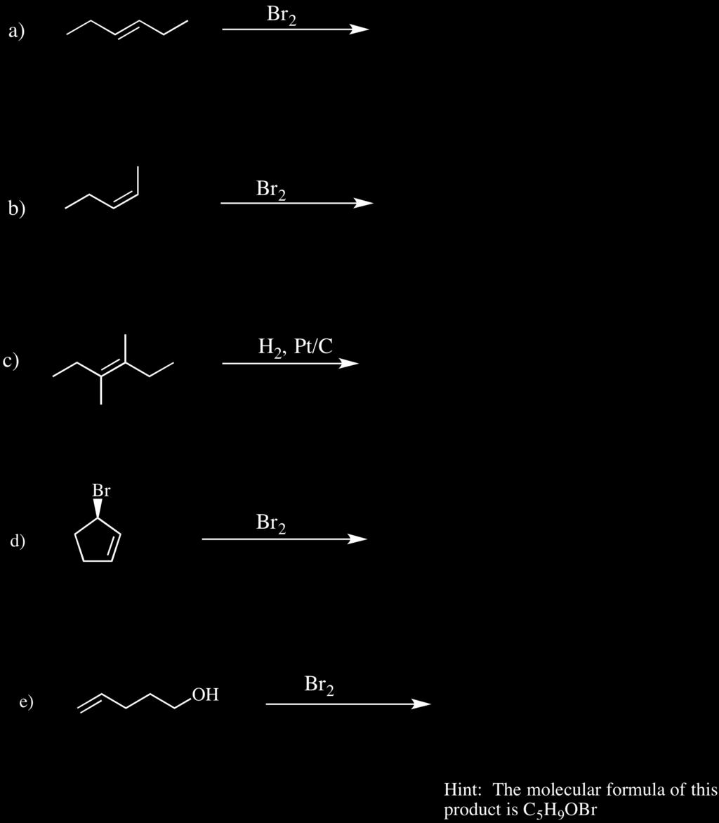 2) (25 pts) Give the single major product (or two major products if two are formed) for each of the following reactions, carefully showing stereochemistry using wedges and dashes if