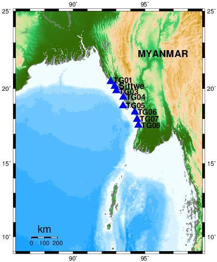 4.3Tide Gauge Stations In this study, we set the location of the 8 tide gauge stations along the west coast of Myanmar.