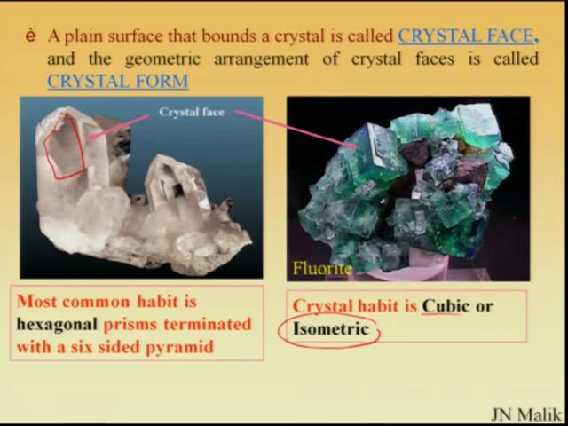 And you will see that most of the minerals are having very definite crystal forms and the crystal planes. This is another outer expression of the internal atomic structure.