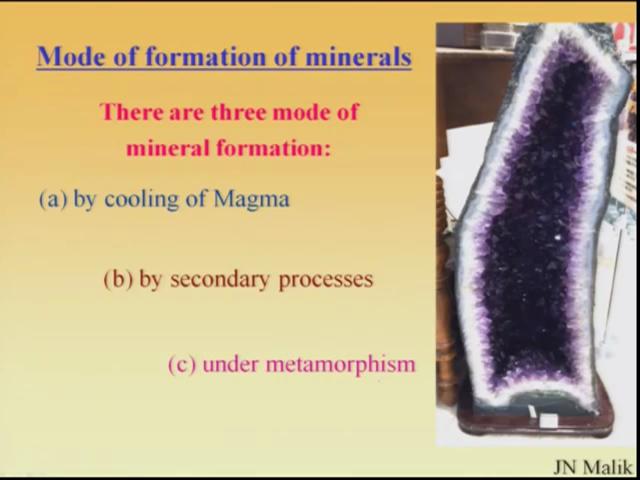 (Refer Slide Time: 8:32) Now mode of formation of minerals if you take in total what we are having, there are three modes of mineral formation.