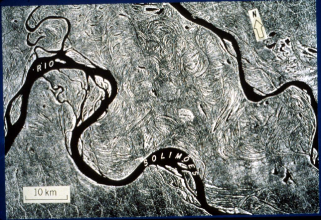 Side looking radar (SLAR) image of floodplain of an