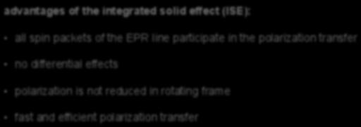 (2 6 mt) N transfer point A advantages of the integrated solid effect (ISE): all spin packets of the EPR line