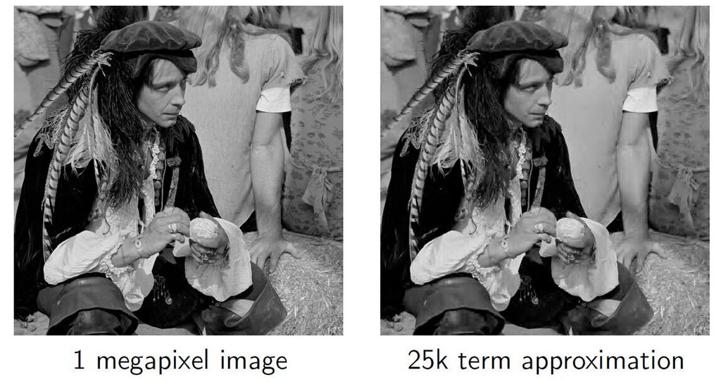 9/56 Sparsity and wavelet "compression" Take a mega-pixel image Compute 1, 000, 000 wavelet coefficients Set to