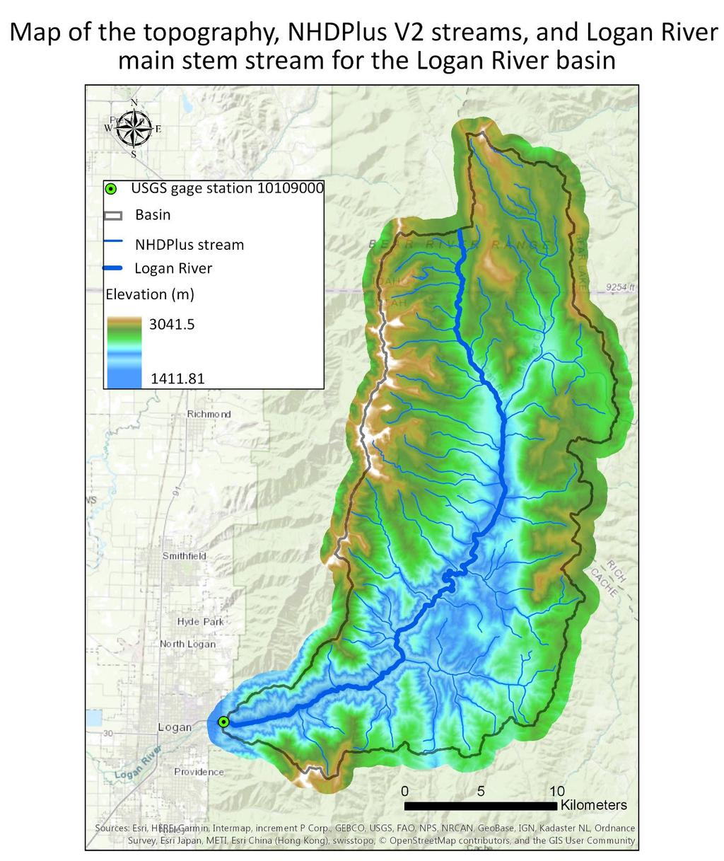 13. Report the mainstream length, total stream length, basin area and drainage density for the Logan River Basin as determined from NHDPlus flowlines.