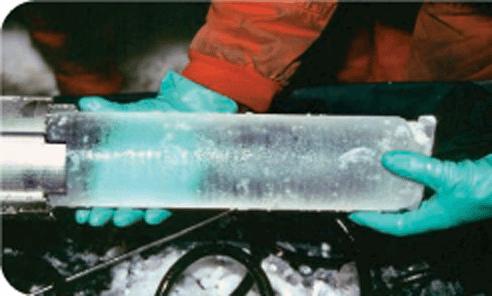 Here is a photo of ice in a core collected by from the North Greenland Ice Core Project showing