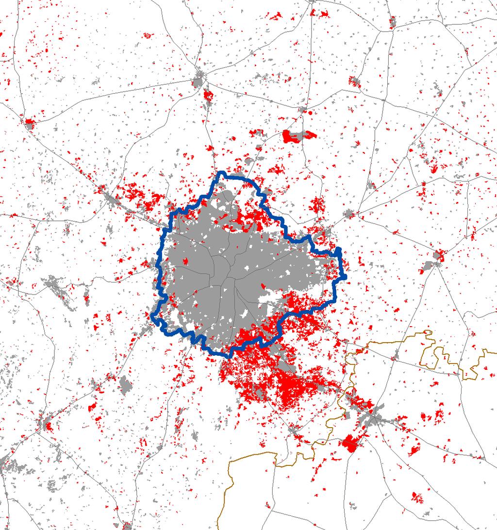 miles/ yr Municipal Boundary Urban Area (2005-06) Urban Area (2011-12) Rapid growth in satellite towns of Delhi (Gurgaon, Noida, Grt