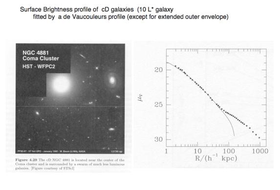 Profile Fitting: cd galaxies Profile departure caused by remnants of captured galaxies OR the envelope belongs to the cluster of