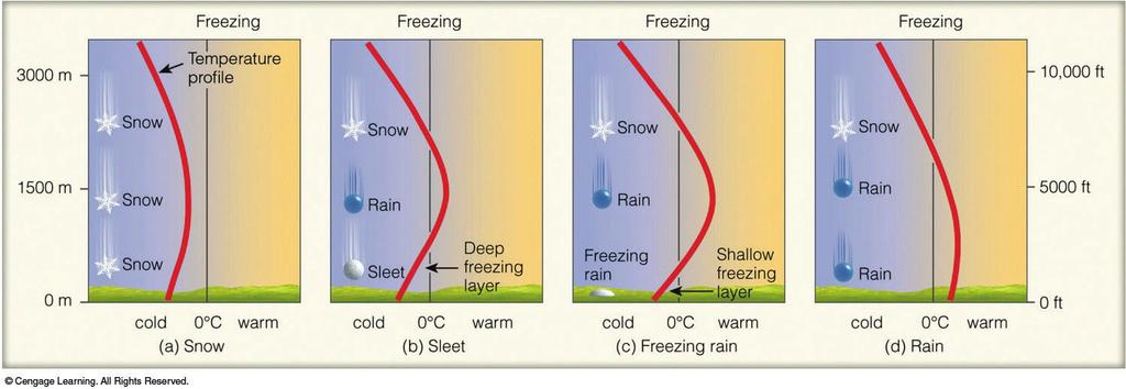 Temperature determines the type of precipitation The type of precipitation that reaches the ground depends on the temperature