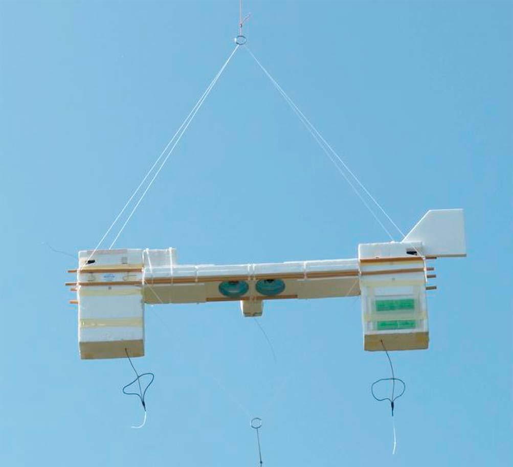 Figure 1. Radiometer radiosonde package. The package consists of two SRS-C34 radiosondes at each end and of the CNR4 with up- and down-facing pyranometers and pyrgeometers in the center.