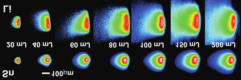 Figure 4. Images of and plasmas. False-color has been added to the images to show relative intensities.