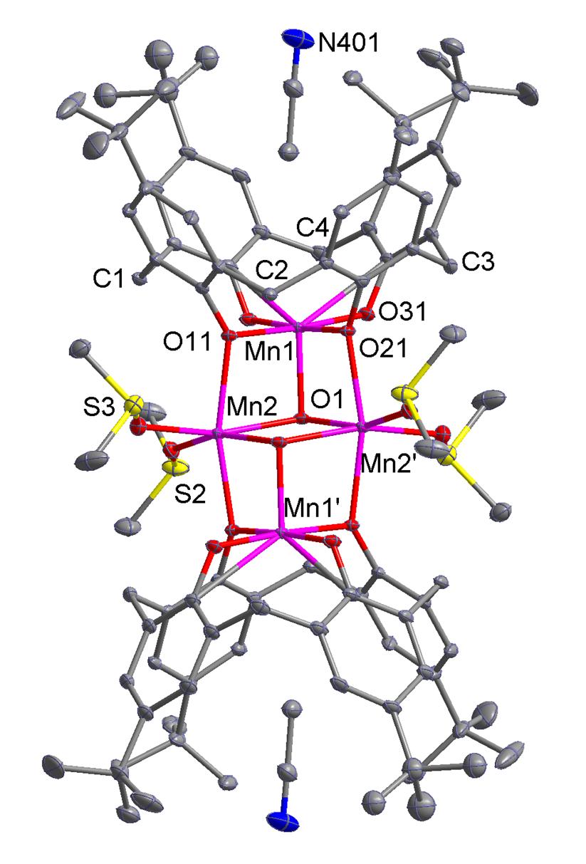[Mn III 2Mn II 2(OH) 2 (L) 2 (dmso) 4 ] 2.5CH 3 CN. A t Bu group and one of the two coordinated dmso molecules of molecule 2 were modelled as being disordered over two sets of sites.