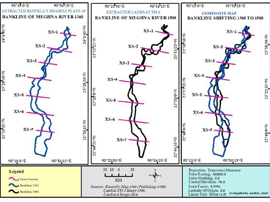 International Journal of Scientific and Research Publications, Volume 6, Issue 12, December 2016 479 Figure 8: Changing the Bankline Shifting of Meghna River from 1760s, 1988.
