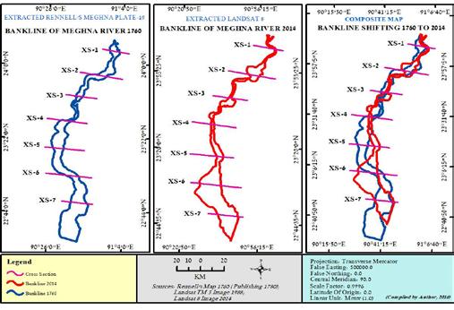 International Journal of Scientific and Research Publications, Volume 6, Issue 12, December 2016 480 Figure 10: Changing the Bankline Shifting of Meghna River from 1760s, 2014.