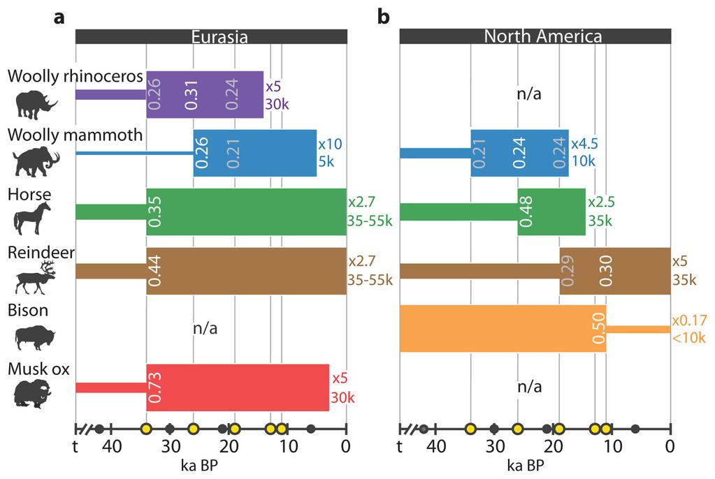 Lorenzen et al. Page 15 Figure 3. Best-supported demographic models inferred by ABC model-selection for (a) Eurasia and (b) North America.
