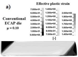 Figure 8. Effective plastic strain field for friction coefficient μ = 0.