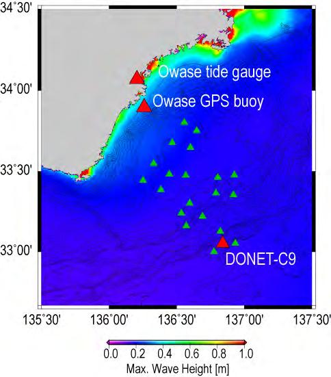 Tsunami site amplification:comparison of offshore and near-shore tsunami waveforms from the Tohoku earthquake Near-shore tsunami height = Tsunami amplification factor Offshore height (DONET data) For