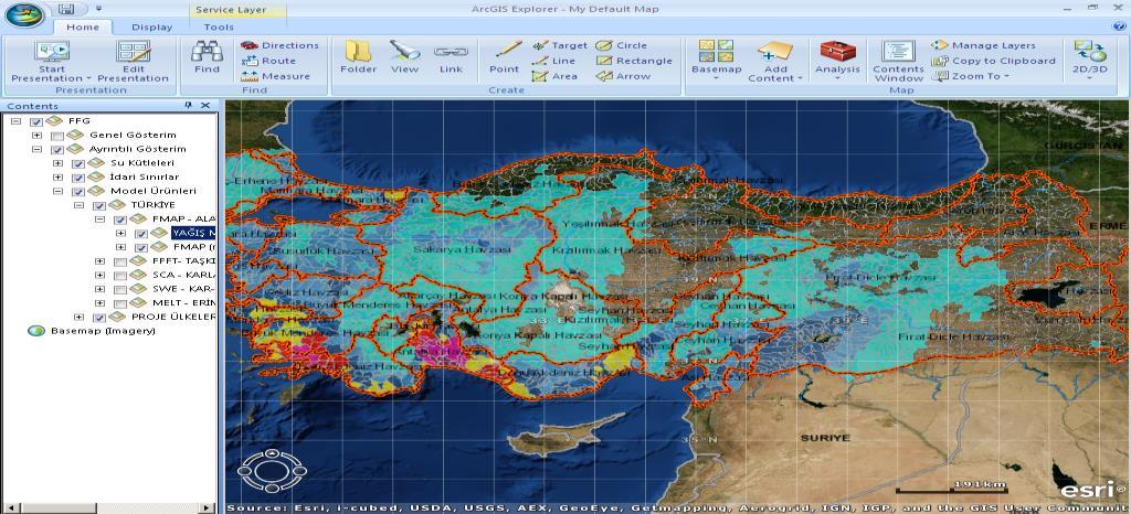 Post-processing with GIS BSMEEFFG main console displays products for each sub-basin which does not contain any geographical