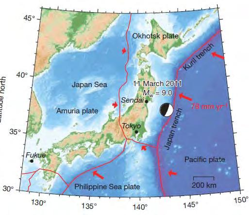 Japan tsunami - 2011 Probably the most comprehensively geophysically recorded EQ and tsunami, Global and local seismic networks, Geodetic networks across Japan, Onshore
