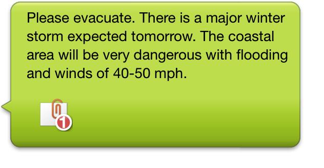 Please evacuate. There is a major winter storm expected tomorrow.