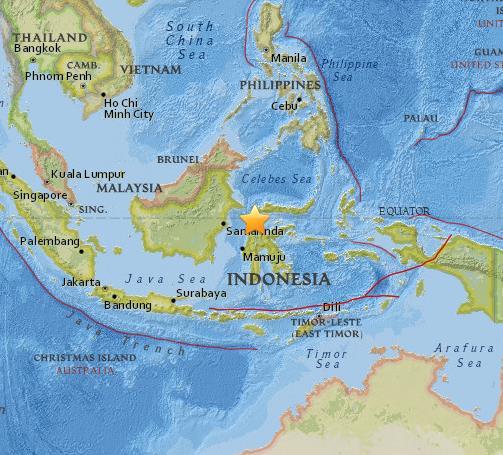 A magnitude 7.5 earthquake occurred 80.8 km (50.2 mi) north of Palu, Indonesia at a depth of 10 km (6.2 miles).