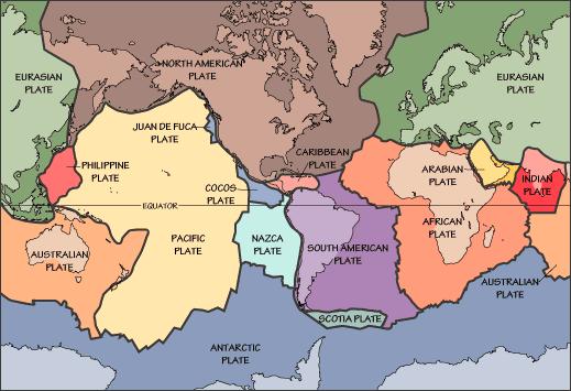 The Pacific, Philippine, Eurasian and Australian Plates meet in a complex arrangement of subduction