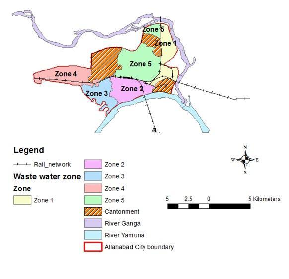 In present study rail network is considered as a base network. Based on distance between the watershed polygon and suitable sites, the city is divided into the different zones which are as follows- 1.