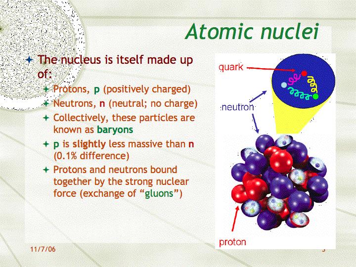 Atomic nuclei! The nucleus is itself made up of:!
