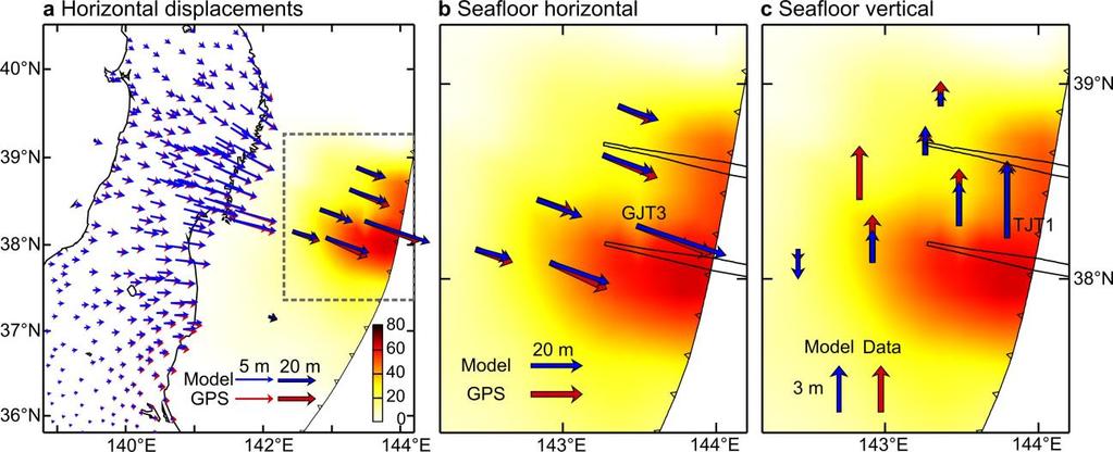 Supplementary Figure 6 A slip distribution of the Tohoku-oki earthquake that can satisfy differential bathymetry and are also compatible with other geodetic data.