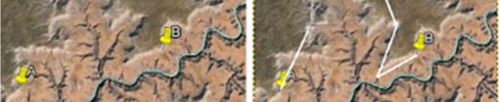 Figure 1: This example is based on Google Earth satellite images of a part of Grand Canyon, Arizona. Rigid sticks are created by GIMP.