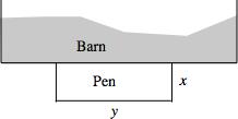 19. A farmer has 70 feet of fence which he plans to enclose a rectangular pen along one side of his 100 foot barn, as shown in the figure (the side along the barn needs no fence.