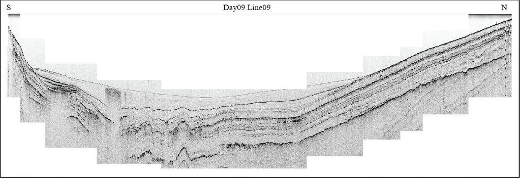 CHIRP profiles that span the lake in north to the south orientation (figure 5) show the change in deformation styles between the north end of the lake and the south end which corresponds to the