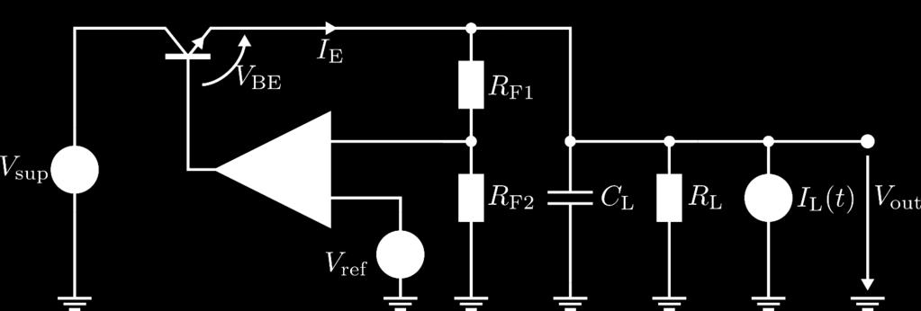 Non-Inverting Line Regulator Generalized Load Condition Load components: CC L Bypass capacitor for load RR L Load model resistive part II L tt Dynamic load current (e.g. circuit parts switched on/off) Ideal static behavior AA 0 : Example: integrated.