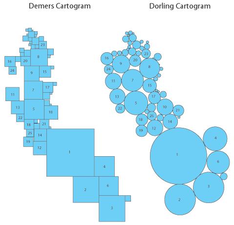 Dorling / Demers cartogram c 2002 Ian Bortins and Steve Demers Sander Verdonschot
