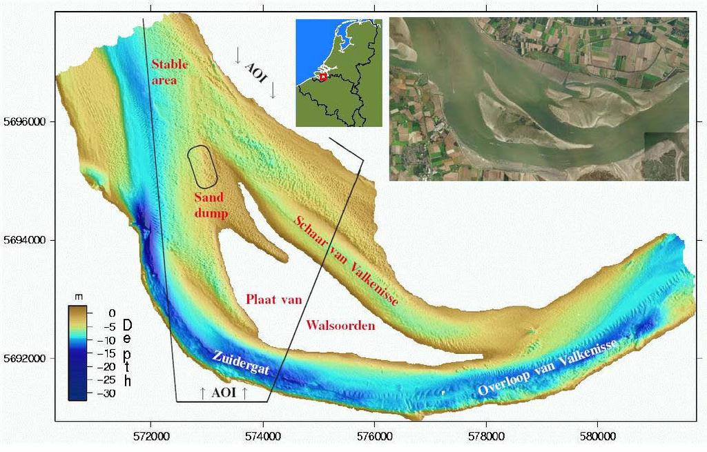 based on 16 MBES surveys Red: erosion Blue: