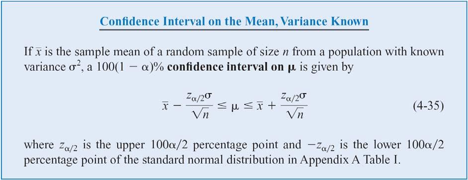 4-4 Inference on the Mean of a Population, Variance Known 4-4.5 Confidence Interval on the Mean 4-4 Inference on the Mean of a Population, Variance Known 4-4.