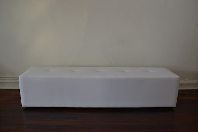 brooklyn daybed L 1500mm D 700mm $120.00 (Qty 4) white buttoned ottoman H 450mm W 2000mm $90.