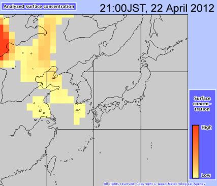 According to JMA s Kosa prediction model, the mass was expected to move over Japan on and after 23 April (Figure 5).