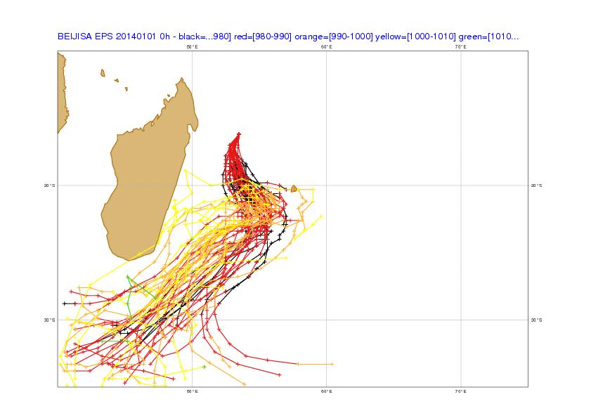 Estimation of uncertainty : global point of view And you can even imagine more information, for example if you plot cyclone tracks with a color indicating the intensity.
