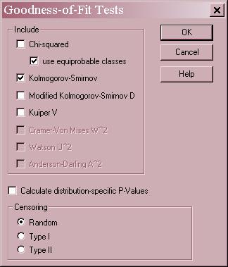 Pane Options Include select the tests to be included. The available tests depend on the type of censoring.