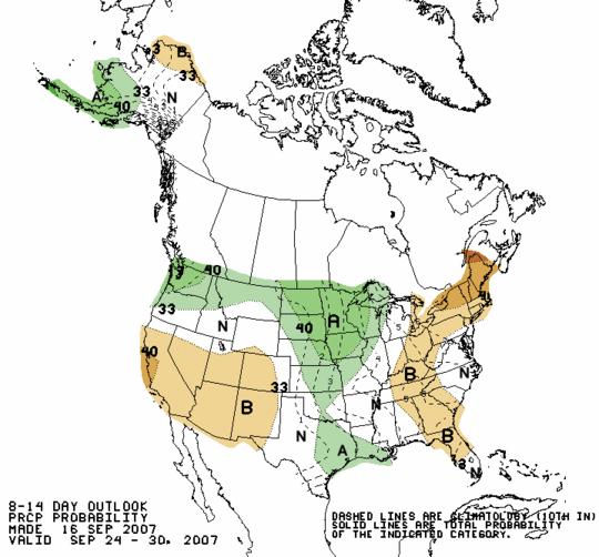 Existing Climate Products 8-14 Day Outlooks Contours/shading are odds of the most likely category of three: above, normal,