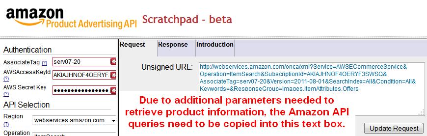 Appendix D. Additional HomeServices Information 208 Figure D.1: Amazon API queries need to be copied into the Unsigned URL text box.