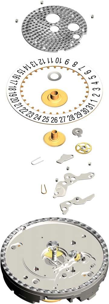Exploded views - Dial side for calibre 3603 Parts listed in order of assembly 1 = 53040 = 61100 3 = 13100 4 = 605 (3x) 5 = 3309 6 = 36035** 7 = 91440*** 8 = 53080 9 = 63030 10 = 3300 11 = 31047** 1 =