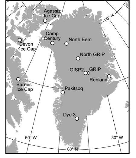 Arctic Icecore Sites EastGRIP Cuffey and Paterson 2010.