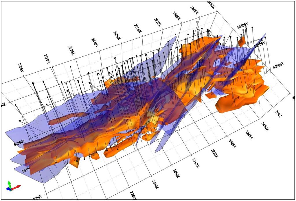 MARCH 2013 RESOURCE MODEL The 2013 Achmmach Resource model (refer Figure 1) interprets the Meknes Trend of the Achmmach deposit as being defined by several broadly NNE-WSW striking sub-vertical