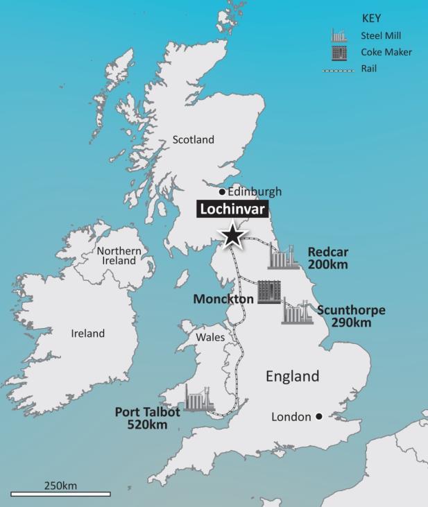 Proximity UK Infrastructure and Domestic Market West Coast Main Line adjacent to licence (300m) Direct rail links to potential domestic customers: Minimises project capital expenditure Minimises
