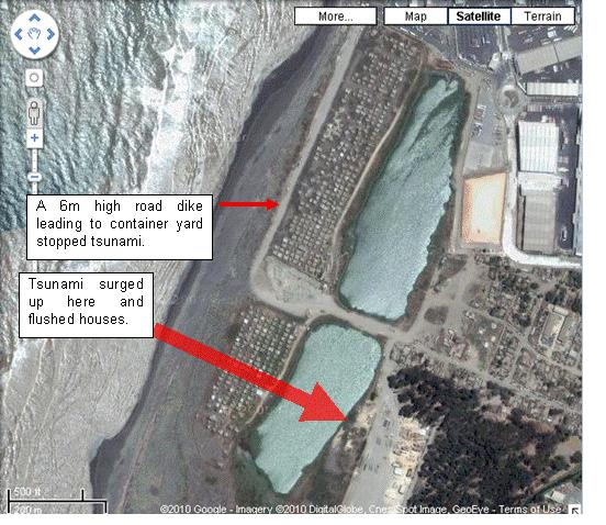 ISSMGE Bulletin: Volume 4, Issue 2 Page 26 Photo 27 Tsunami protection by embankment (drawn on Google Map) Photo 22 indicates a long-distance view of Dichato.
