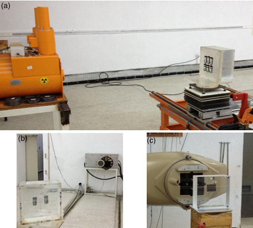 equipment for measurement of ambient temperature, pressure, and relative humidity; lasers for the alignment of the dosimeters with the central beam axis of the source, and for positioning the