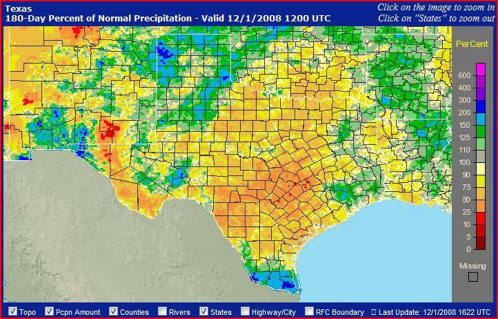Graphic 1 180 Day Percent of Normal Precipitation Comparison for Fall 2007 & 2008 2007 These 180 day images capture the precipitation footprint for the previous six months, and present them as a
